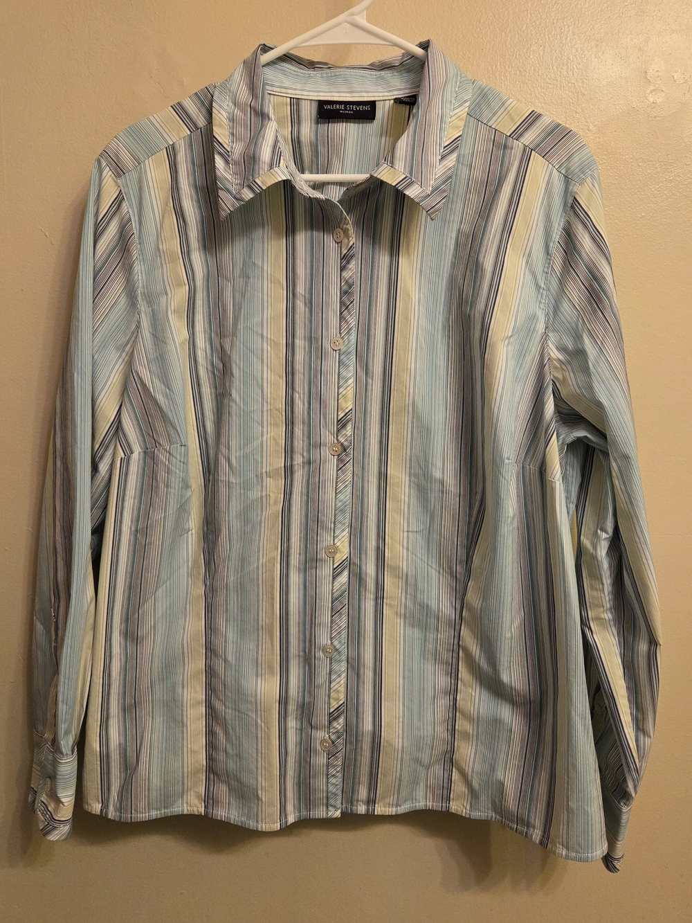 Valerie Stevens Woman 2X Striped Button Down Shirt Office Chic Cotton Stretch